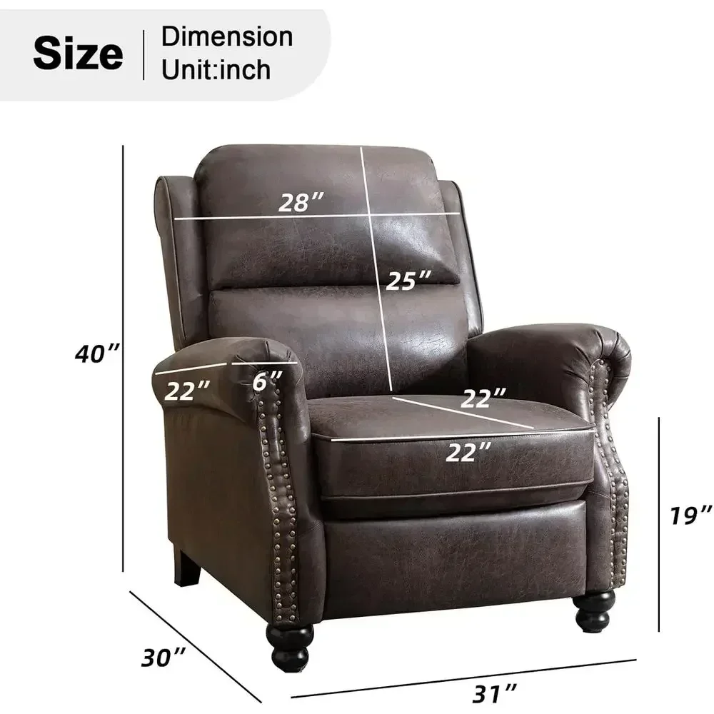 Leather Push Back Recliner Chair Set of 2 with Rivet Accents for Living Room in Grey