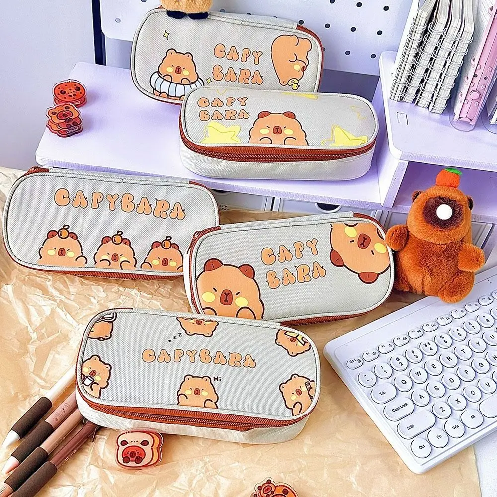 High Quality Oxford Stationery Storage Bag Cartoon Capybara Multi-function Pen Bag Portable Large-capacity Pencil Case