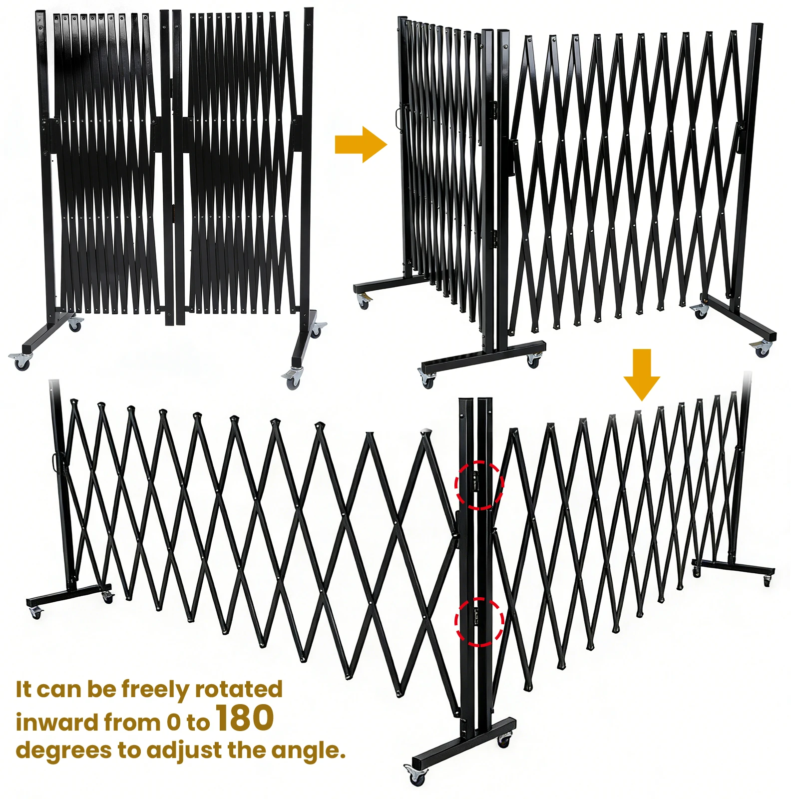 Expandable Industrial Metal Barricade with Casters 0-180 Degree Rotating for Garage Home  Warehouse