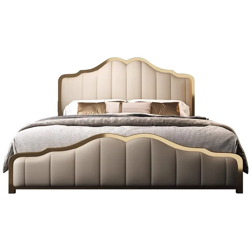 

Superior light luxury bed, master bedroom high end atmospheric leather soft bag double bed