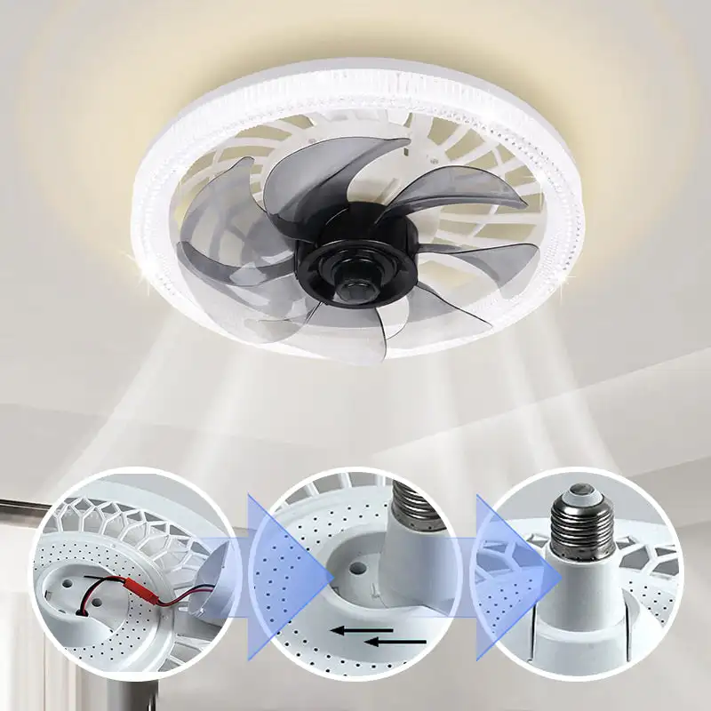 Imagem -04 - Luz Fan Mudo Ajustável com Controle Remoto Quarto Luzes Ventilador de Teto E27 Led Lâmpada Elétrica para Quarto em 1