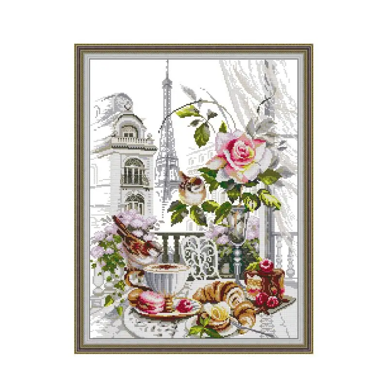 

French Breakfast DIY Printed Cross Stitch Kits Pattern 14CT 11CT DIY Count Canvas Fabric Embroidery Set Needlework Sewing Kits