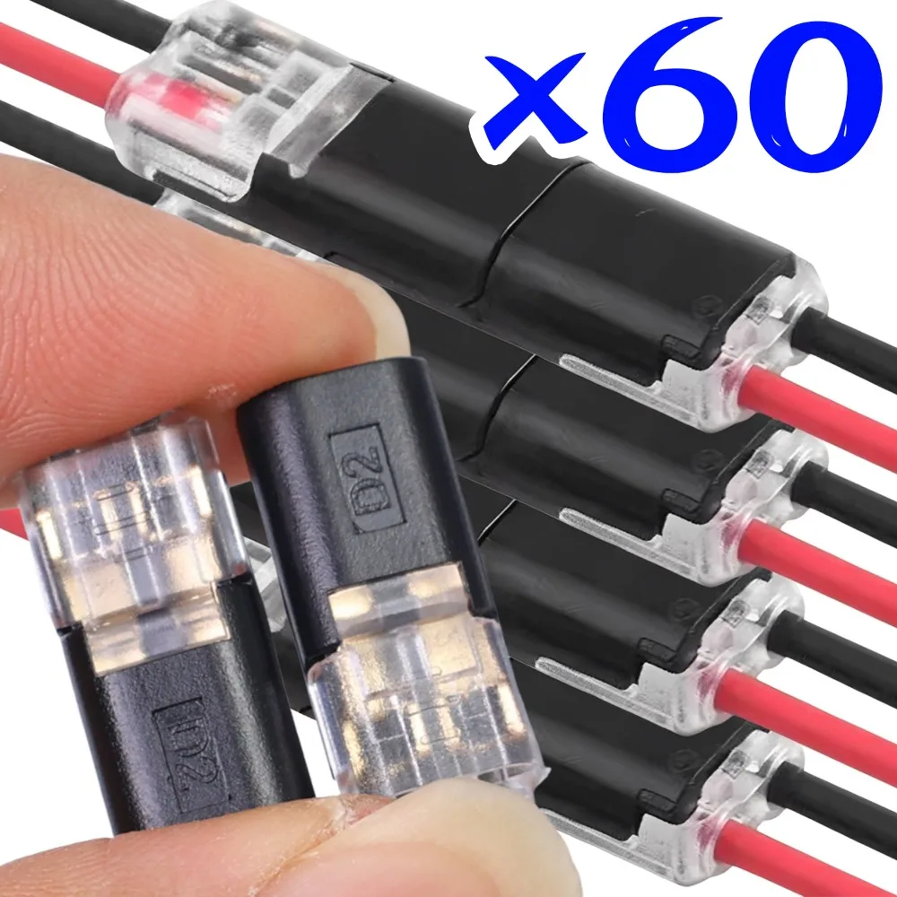 

60 шт. D2 автомобильные разъемы для проводов, обжимные клеммы для быстрого сращивания, 2-стороннее подключение электрического кабеля, без сварки для авто, светодиодный светильник для мотоциклов