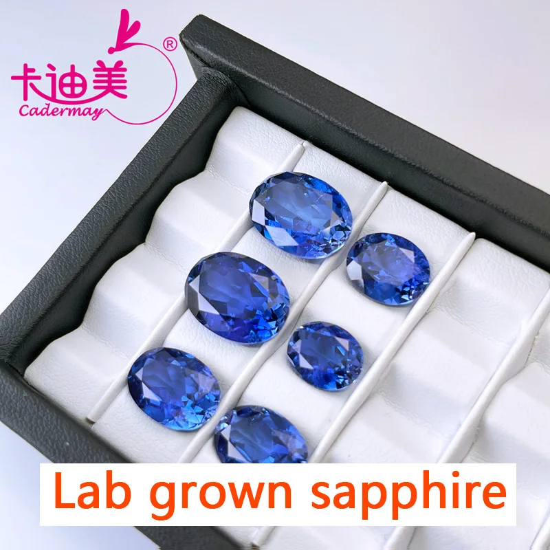 CADERMAY Oval Shape Lab Grown Sapphire cornflower stone With Cracks And Inclusion Loose Stone Beads For Jewelry Making DIY