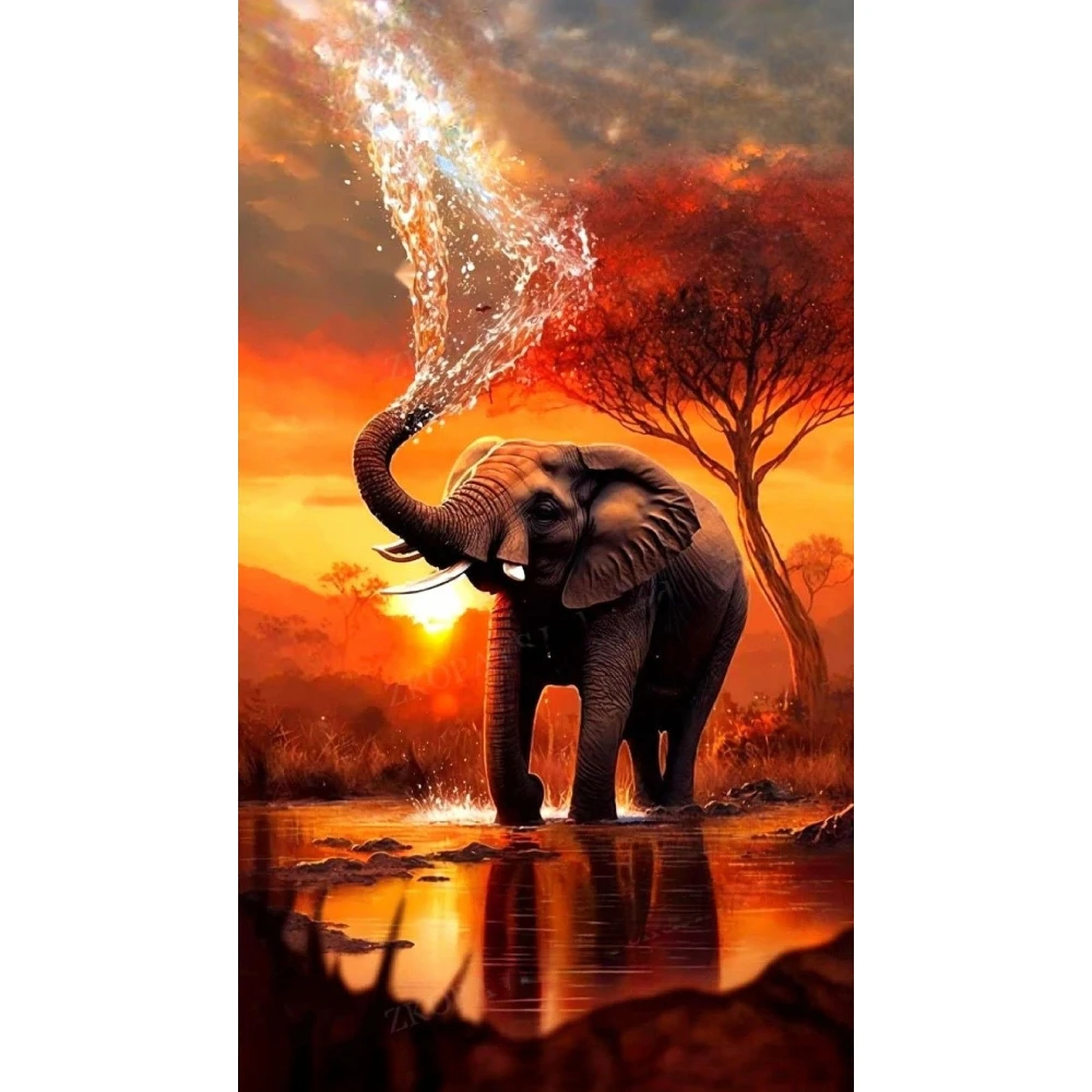 

500/1000/1200/2000 PCS Jigsaw Puzzles Elephant Spouting Water. Animal Family Activity Games for Gameroom Bedroom Home Decor Gift