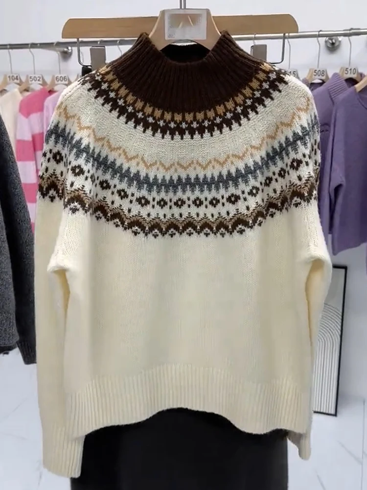 

Корейский свитер в стиле ретро, мягкий и уютный, с высоким воротником, повседневный, модный, осенне-зимний, больших размеров, вязаный из шерсти