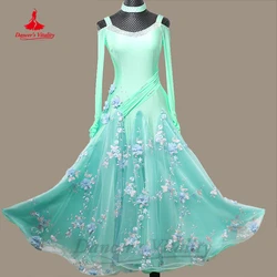 New Modern Dance Performance Costume Slap-up Floral Diamond Dress Waltz National Standard Dancing Performance Practice Suit