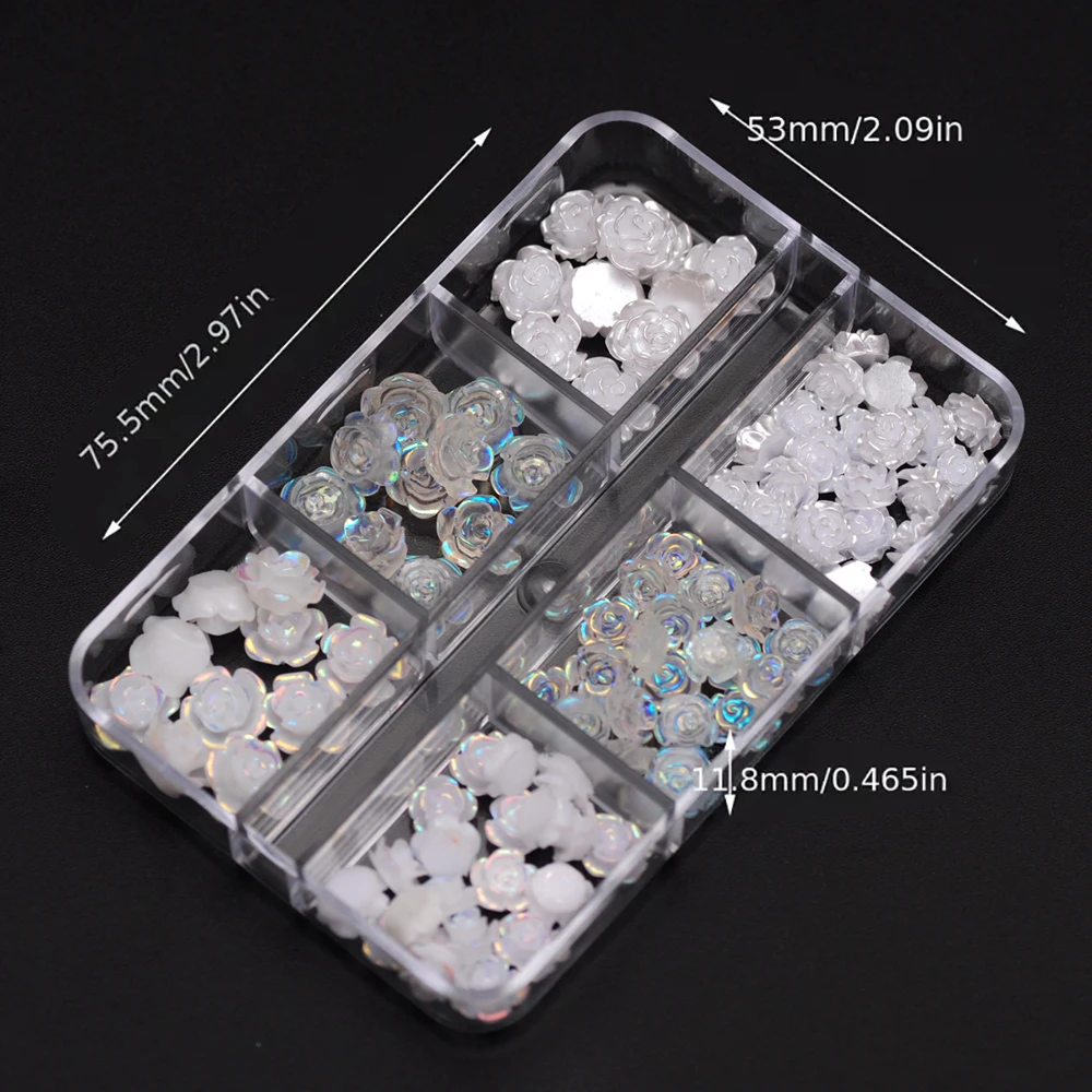 3D 화이트 오로라 동백 네일 아트 매력 라인 석 90PCS 쥬얼리 아크릴 수지 장식 DIY 공예 꽃 매니큐어 디자인