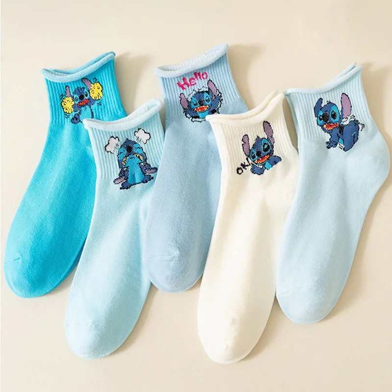 

1pair New Stitch Cotton Socks Fashion Anime Cartoon Girls Socks Kawaii Women creative Skateboard Socks knee-high One Size Gift