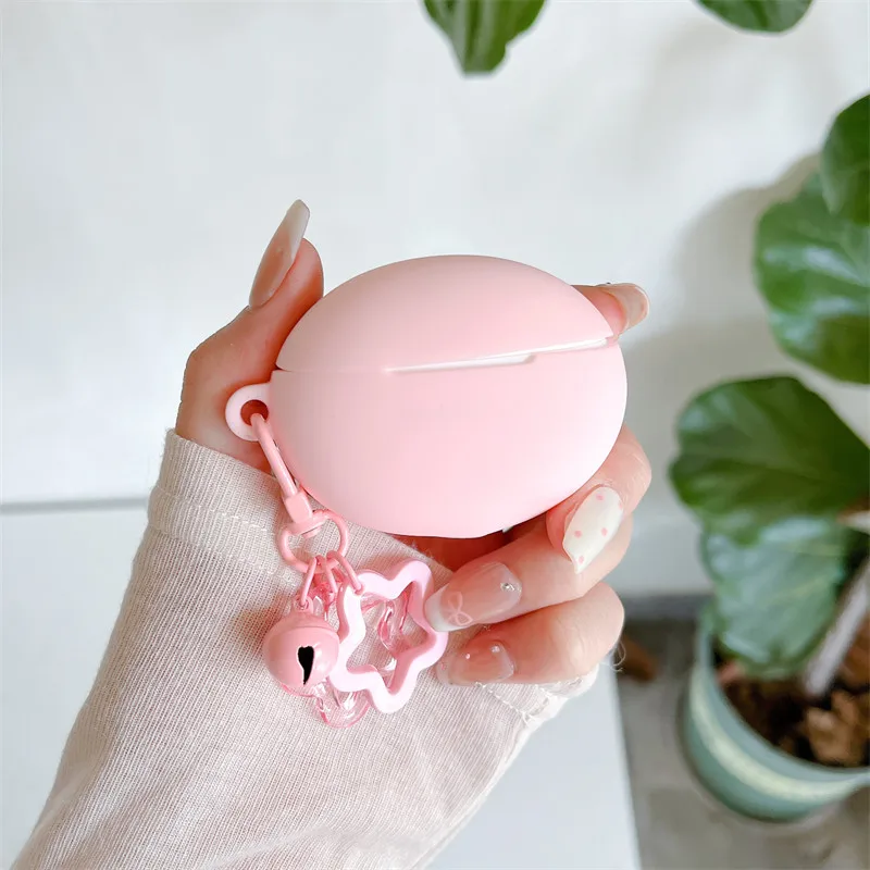Cute Pink Star Bell Earphone Case For Shokz OpenDots One E310 , Soft Silicone Protective Cover With Keychain, Women Girls Kawaii
