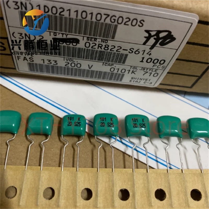10 peças 100pf 200v 101 capacitor de filme de áudio shenrong japonês 200v 100pf 101 p5 fas pino de cobre