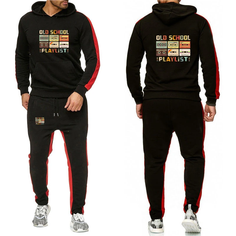 

2025 Spring And Autumn Men's Cassette Tape Music 80s Retro Old School Playlist Logo Print Plastic Durability Hoodies Pants Suits