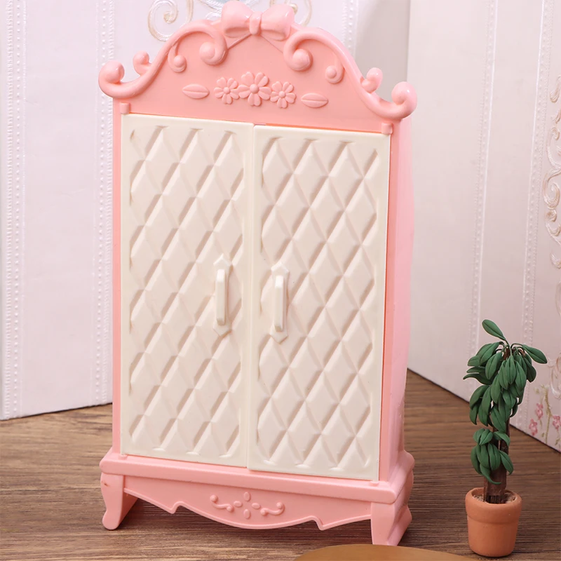 1:12 Dollhouse Miniature Pink Storage Cabinet Wardrobe Locker Furniture Model Decor Toy Doll House Accessories