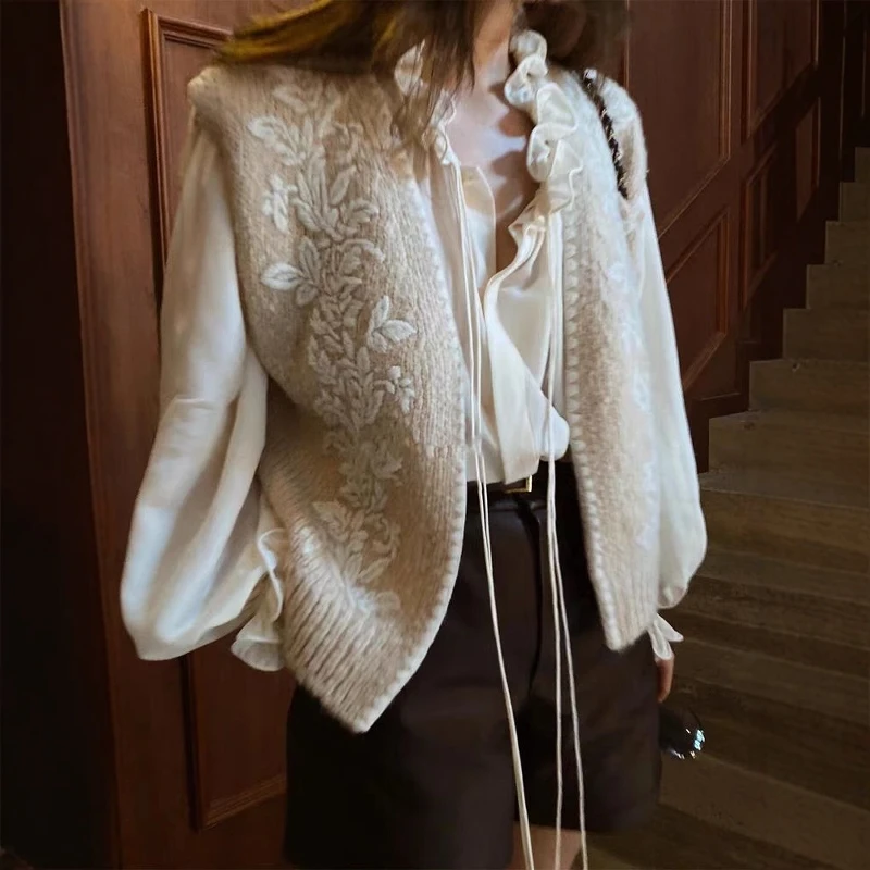 Ele Knitted Vest Women's Faion Korean Sle Design Unique Attractive Commute Autumn Season No Button Closure