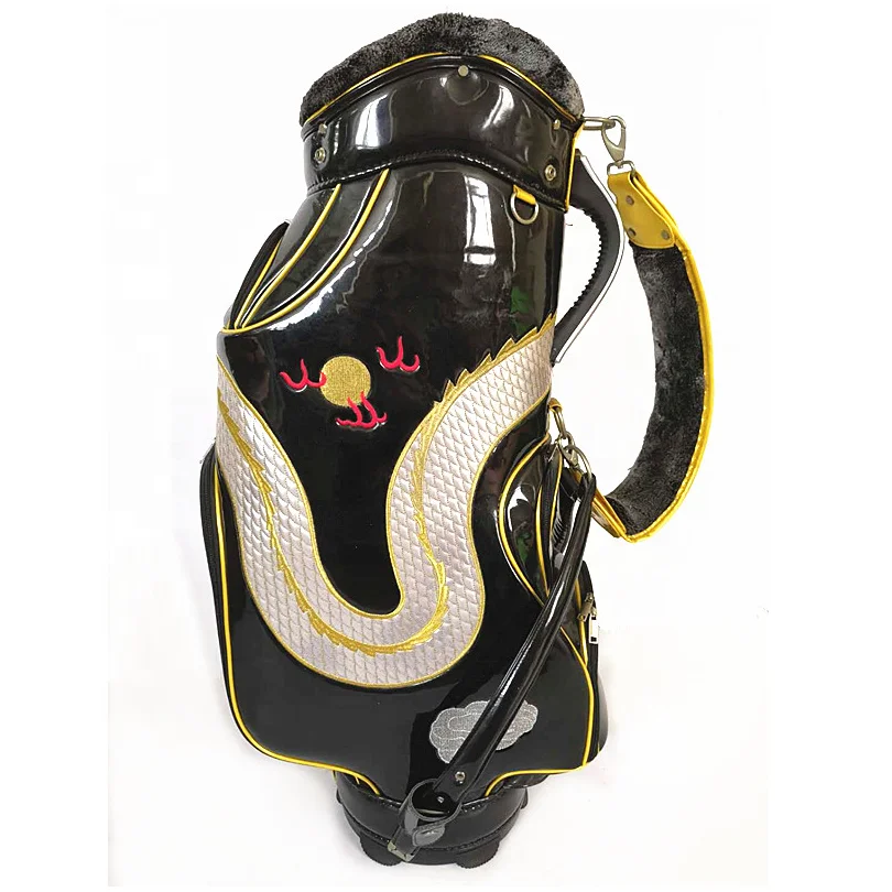 Chinese Dragon Black PU Leather Caddy Golf Club Bag