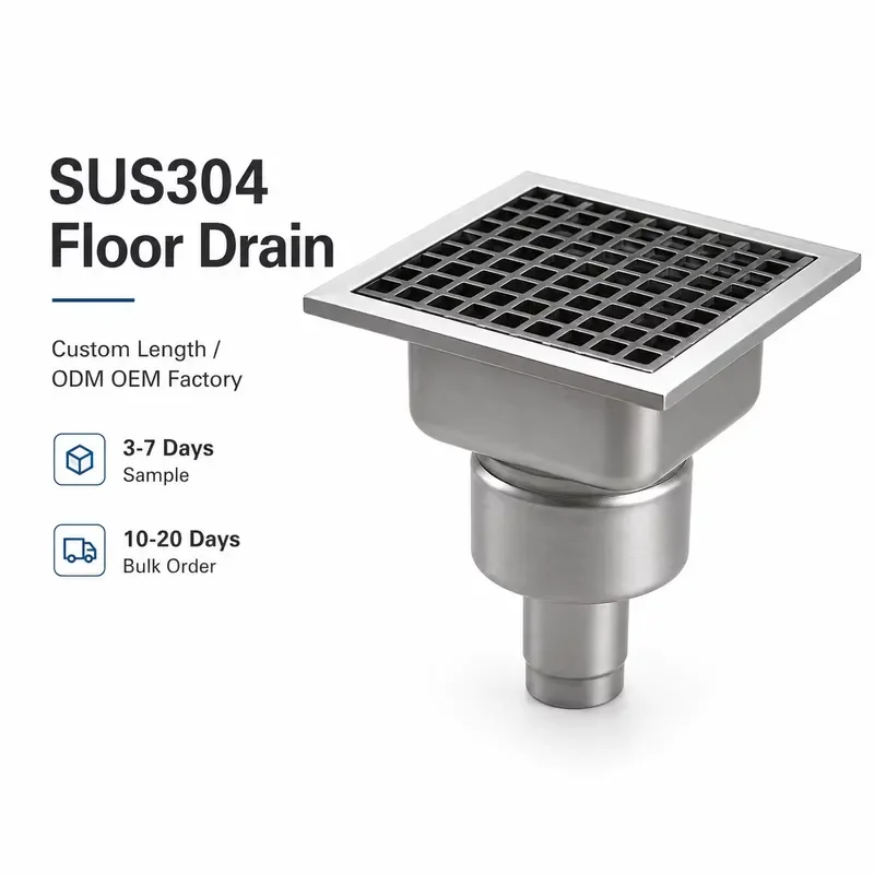 SUS304 Stainless Steel Square Floor Drain with Deep Water Seal Deodorant Removable Filter Quick Drainage Silver Finish for