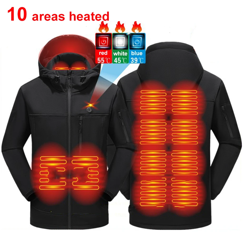 USB Heating Jacket Men Windbreaker Waterproof Jacket Infrared 10 Heating Areas Coat Electric Heated Jackets Male