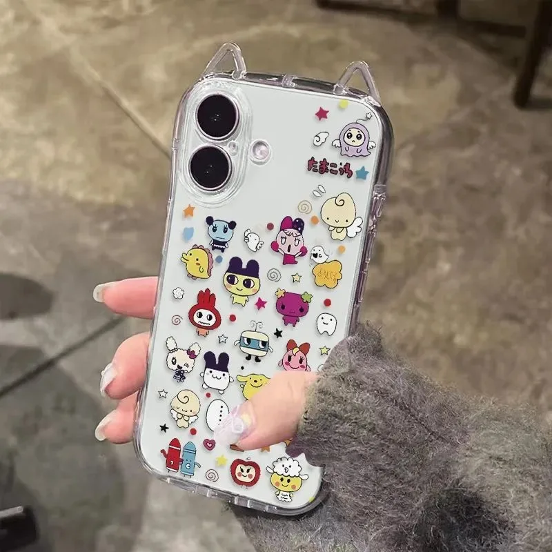 

kawaii Tamagotchi mametchi Cat's ears Phone Case For iPhone 16 16Plus 15 14 13 12 11 Pro Max X XR XSMax Transparent phone case