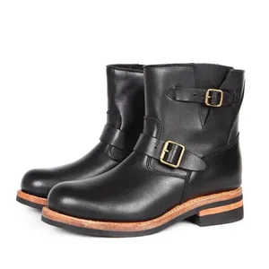 Goodyear-welted mão-forrado botas de engenheiro de couro engrossado americano vintage meados de barril motocicleta piloto botas de couro outono 8 principais vendas bota masculina engenheiro - №3