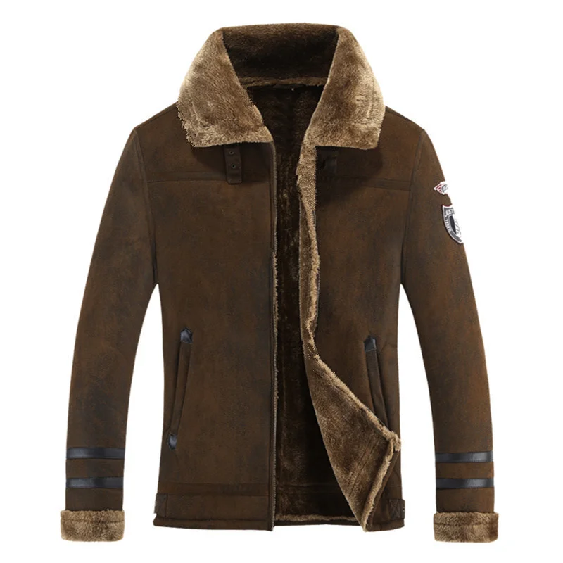 2024 Winter Mens Suede Leather Jacket Fur Lined Warm Outwear Faux Motorcycle Coats for Male