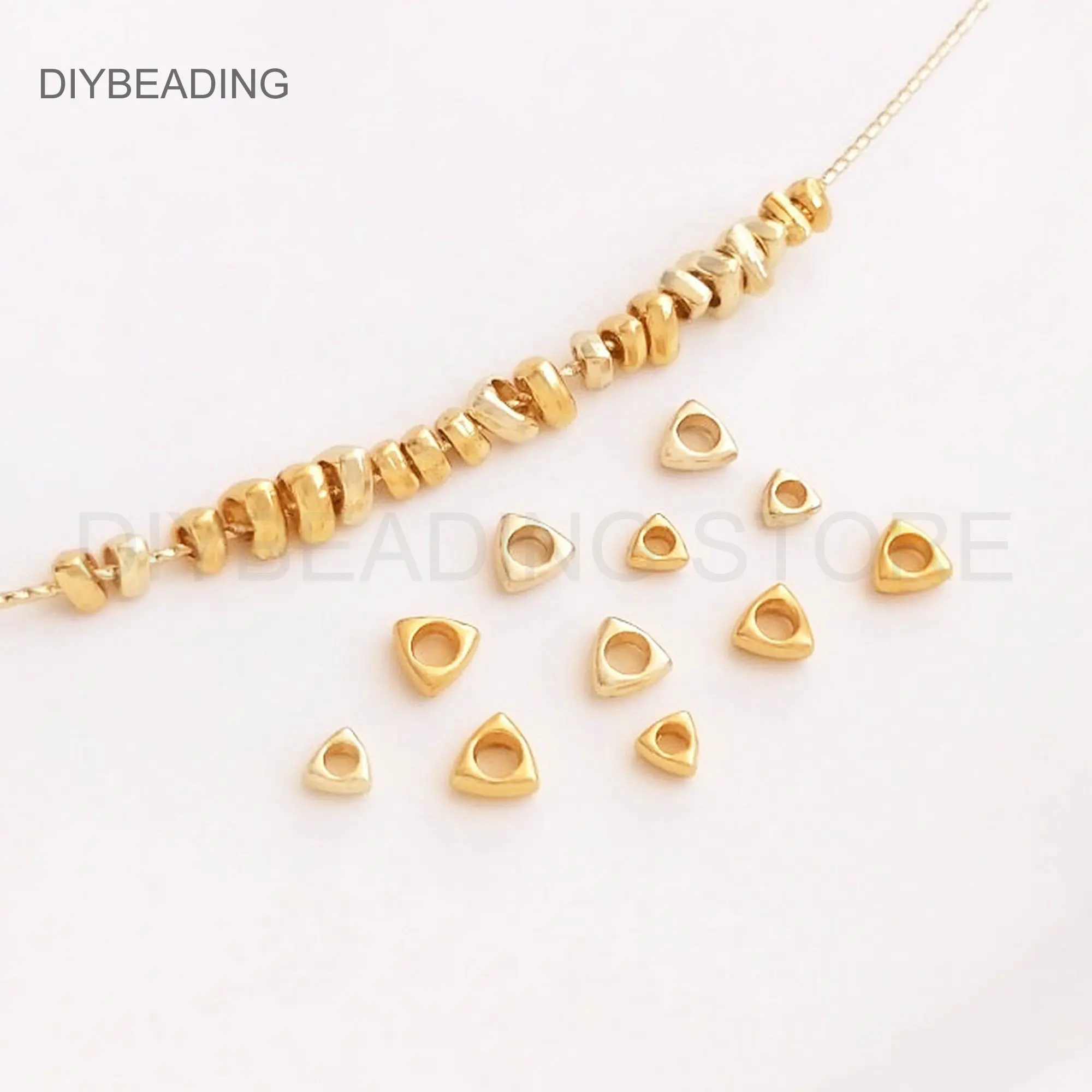 Mini Beads for DIY Jewelry Making Supply 14K Gold Plated Brass Tiny Small Triangle Spacer Beads Online Bulk Wholesale (3/4mm)