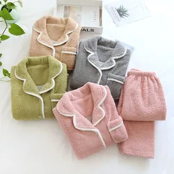 Japanese style autumn and winter new ladies plus size sheep wool warm pajamas suit Shu Mianmao simple home service pijamas women