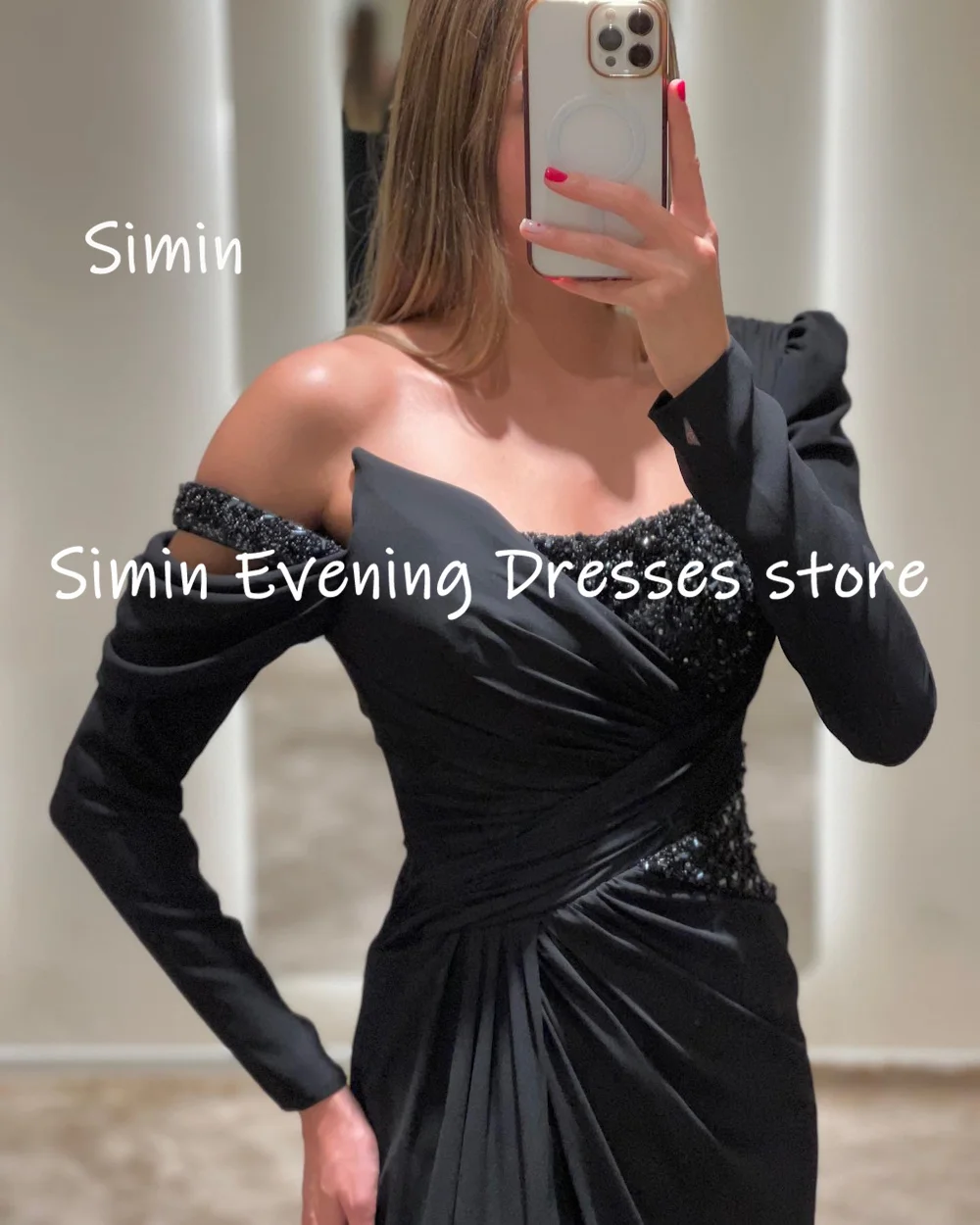 Simin-vestido de satén con hombros descubiertos para mujer, traje Formal de sirena con volantes, largo hasta el suelo, elegante, para fiesta y noche, 2023