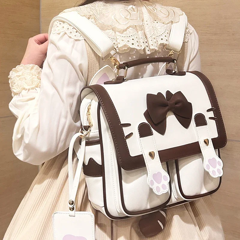 Original Jk Cat Straddle Handheld Backpack Lolita Paired With Student Cat Scratch Bag Pu Magnetic Buckle Cute Girl Bag
