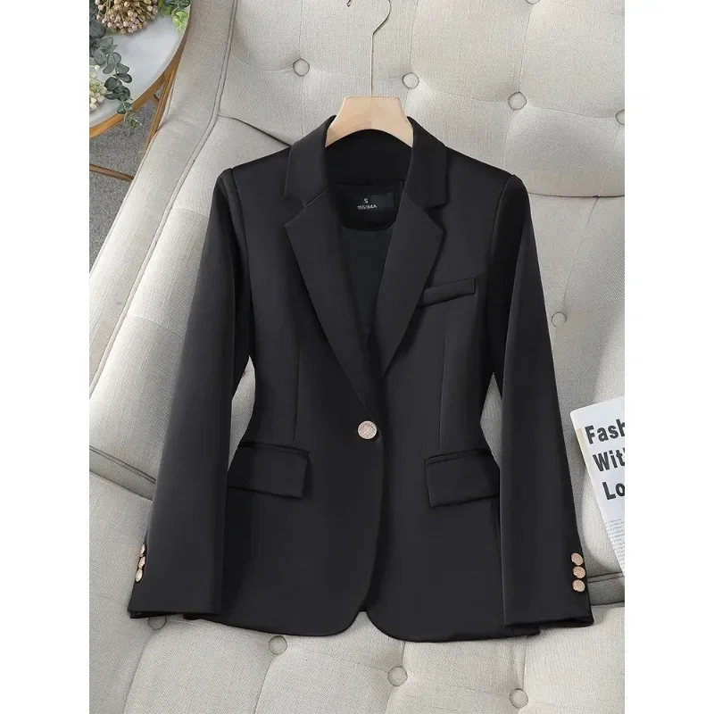 Blazer feminino de manga comprida de botão único, jaqueta feminina do escritório, preto, damasco, roxo, vermelho, desgaste do trabalho feminino, casaco formal