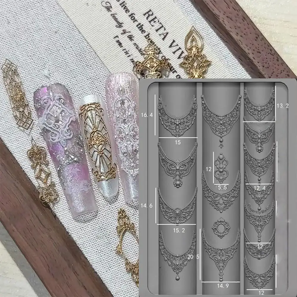 1 قطعة قلادة الفرنسية الأحجار الكريمة مسمار قالب ثلاثية الأبعاد إطار صور الباروك زهرة القلب سحر الأظافر ختم DIY بها بنفسك سيليكون قالب مانيكير #1