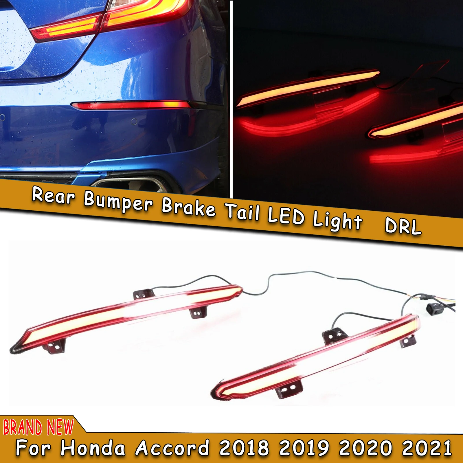 2 Pieces LED Rear Bumper Lamp Reflector Brake Light Tail Turn Signal Indicator Bulb For Honda Accord 10th Gen 2018-2021