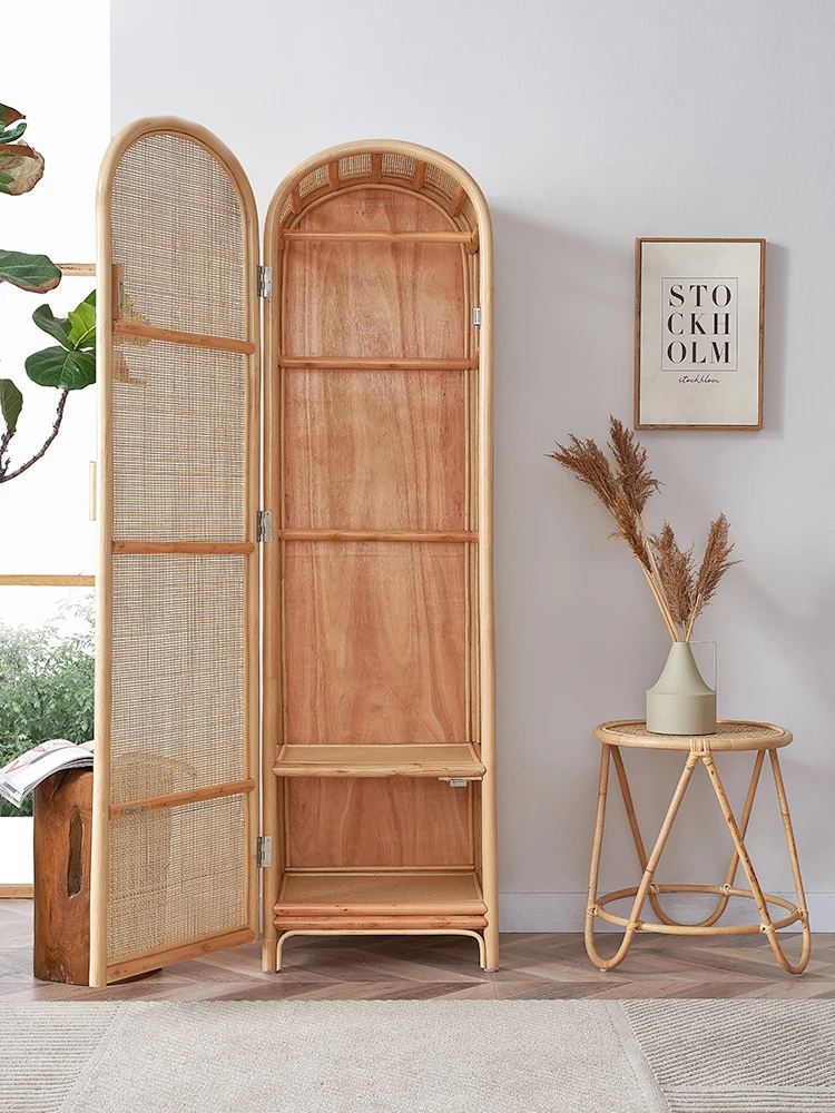 Rattan wardrobe small apartment B&B bedroom locker Japanese modern simple single door combination wardrobe