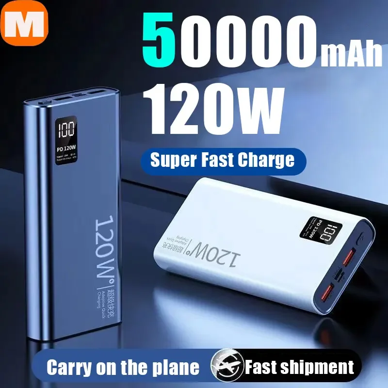 120W Large Capacity Power Bank 50000mAh Super Fast Charging Powerbank Portable Battery Charger For iPhone Samsung Huawei