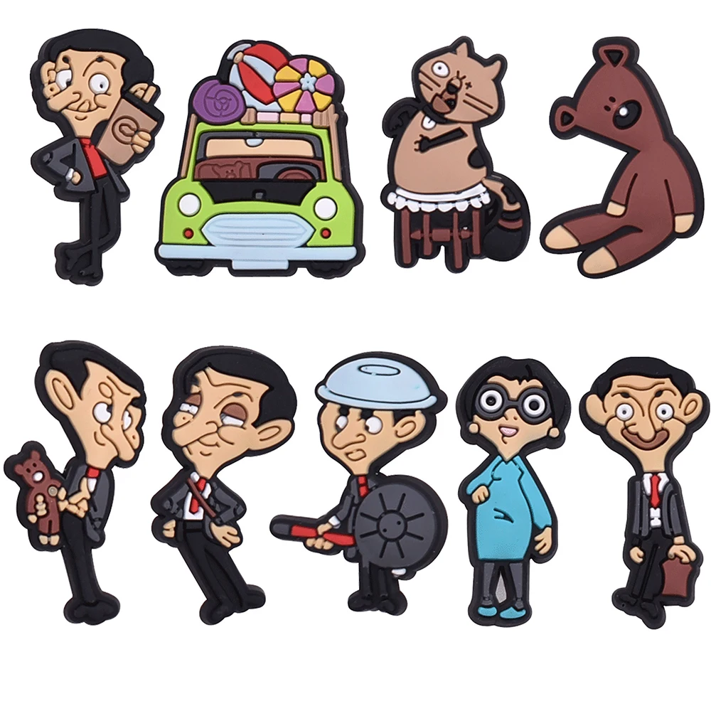 9-100Pcs Mr. Bean Shoes Charms Cartoon Funny Man Clogs Sandals Decoration Shoes Accessories Buckle for Friends Party Gift