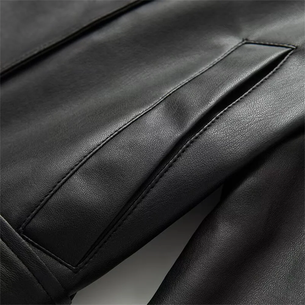 Nouveau automne et hiver femmes papillon arc ceinture épaulière PU imitation cuir revers à manches longues coupe-vent court