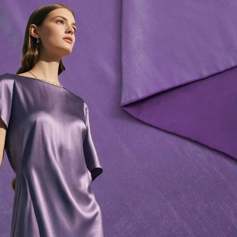 

Fabric Island drapes without stretch, skin-friendly, solid light purple glossy silk-linen fabric for handmade dressesdiyClothC