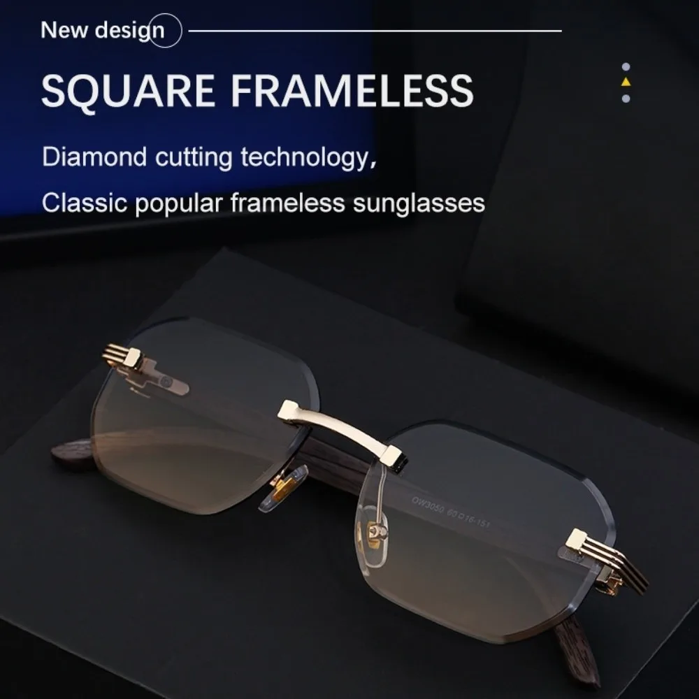 

Wood-grain Glasses Temple Edge Cutting Sun Glasses Vision Care Multicolor Frameless Sunglasses Vintage Fashion Men UV400 Eyewear