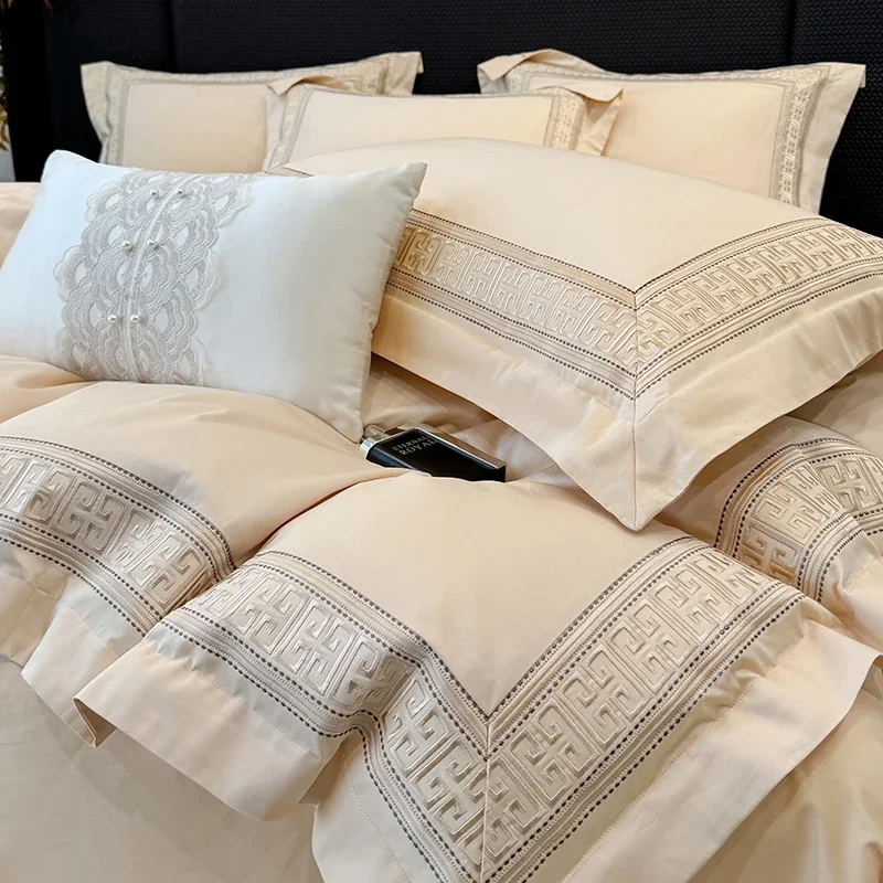 4Pcs Pure Cotton 100%  Hotel Style Bedding Set Luxury Quilt Cover 220X240 Sheet 200 Count Long-Staple Cotton Pillowcases