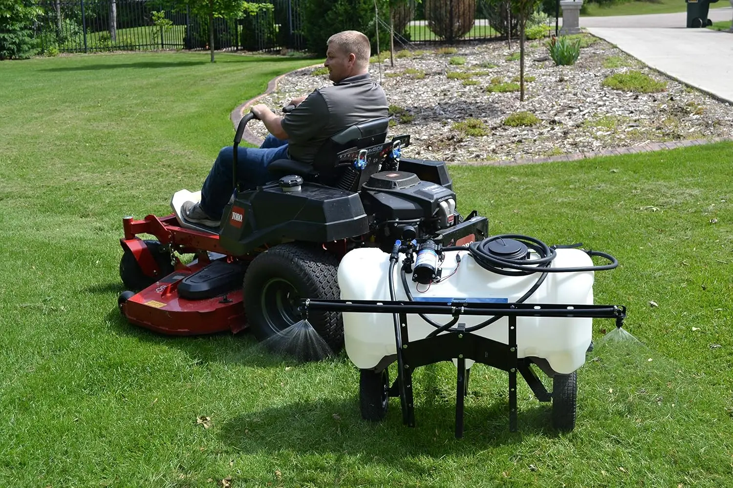 Manufacturing 25 Gallon Deluxe Lawn Trailer Broadcast Sprayer, 2.2GPM White