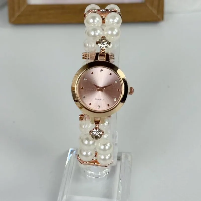 ساعات كوارتز نسائية أنيقة بسوار من اللؤلؤ وسوار حبل مرن وساعات يد فاخرة صغيرة الحجم هدية #6