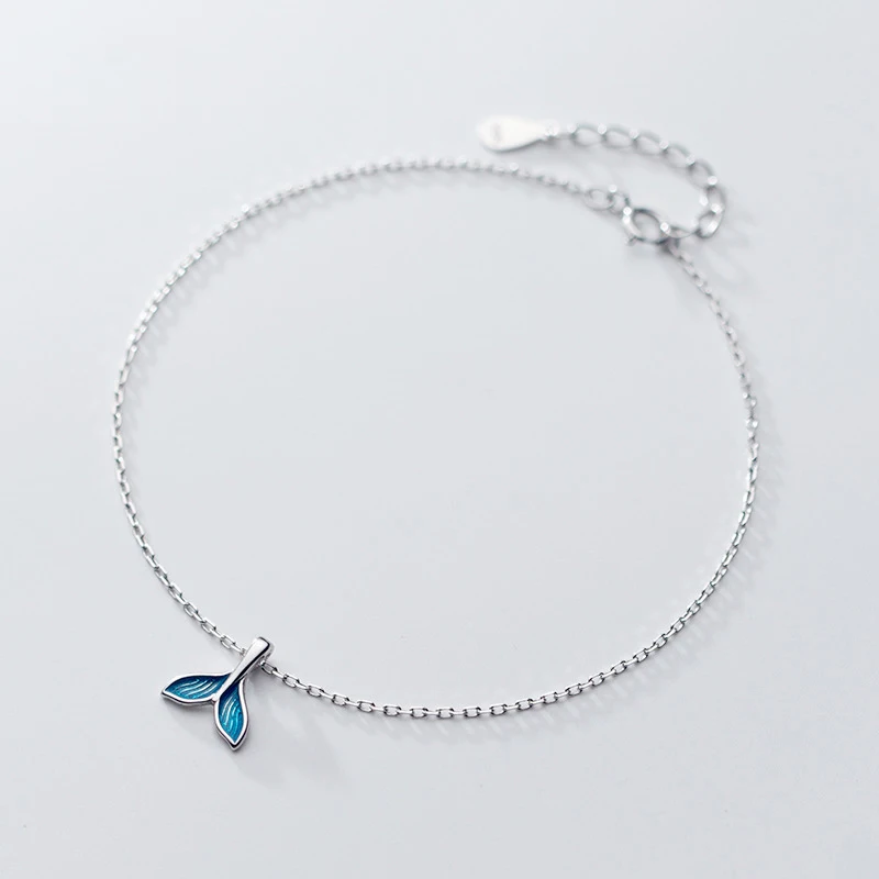 Modian Bule Enamel Mermaid Tail Anklet for Women Authentic 925 Sterling Silver Simple Animal Link Chain Anklet Fine Jewelry Gift