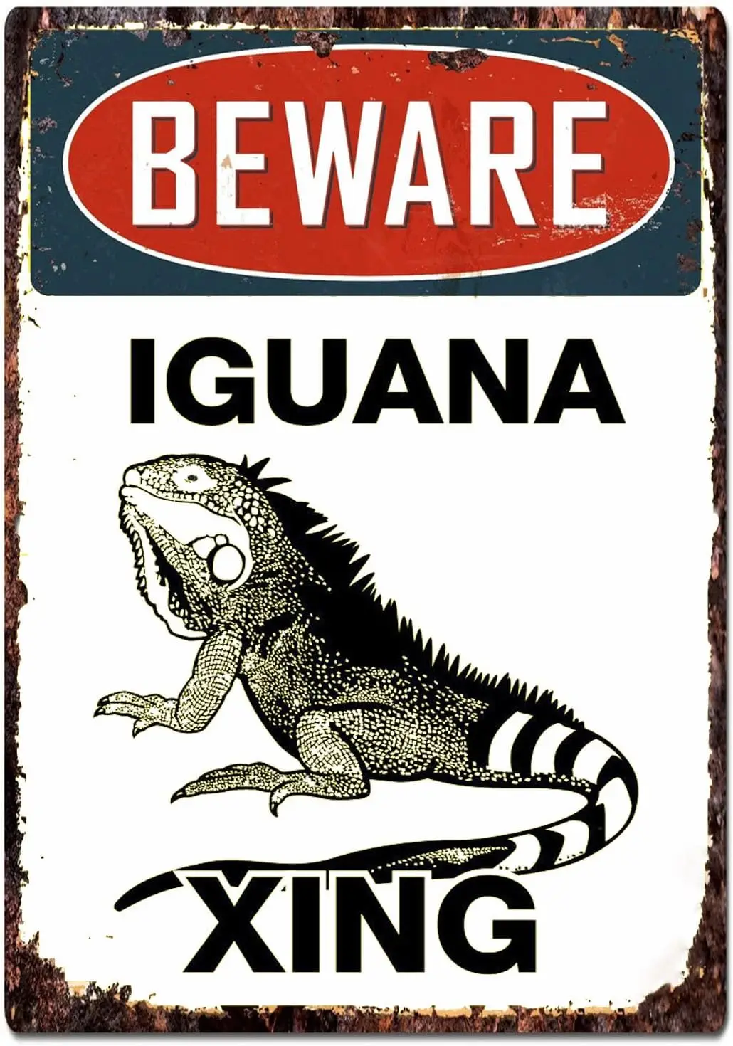 Vintage Beware of Iguana Xing Metal Sign Wall Art for Home Farmhouse Cave 12 x 8 inches