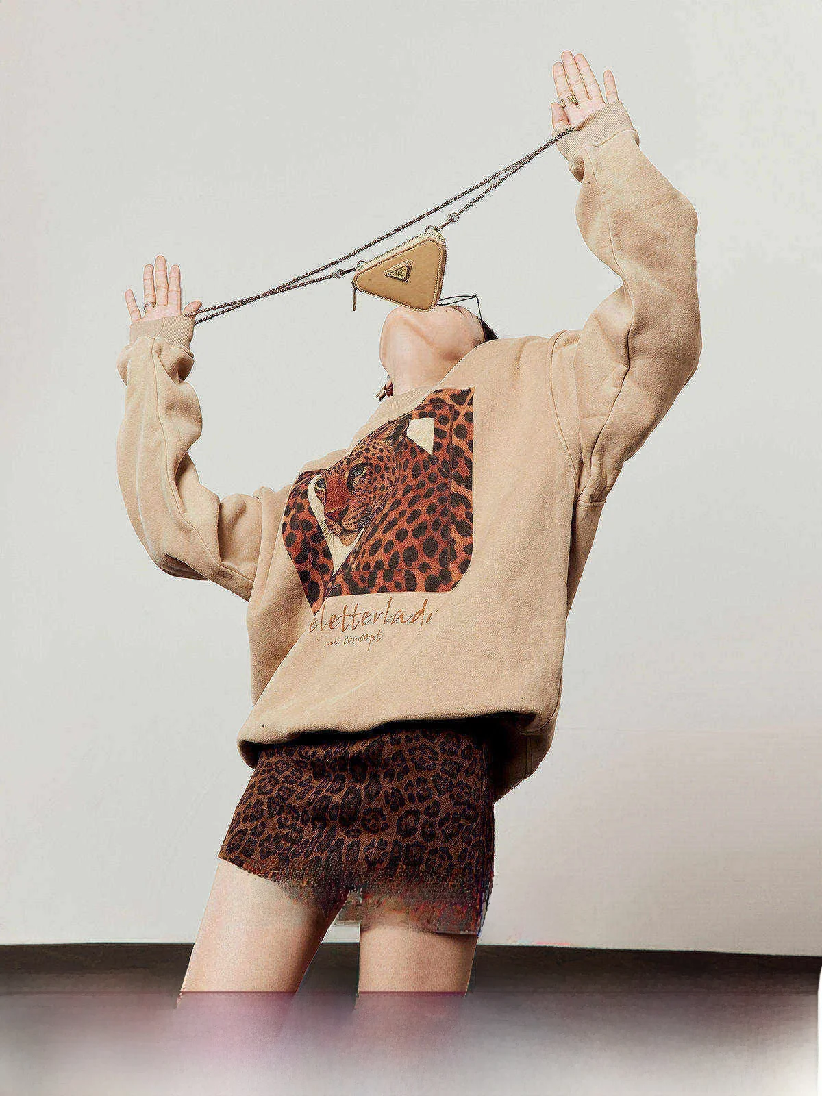 

Loose Fit Leopard Print Sweatshirt Women's Autumn New Style Lazy Top Brown Leopard Pattern Long Sleeve Hoodie Girls Fashion