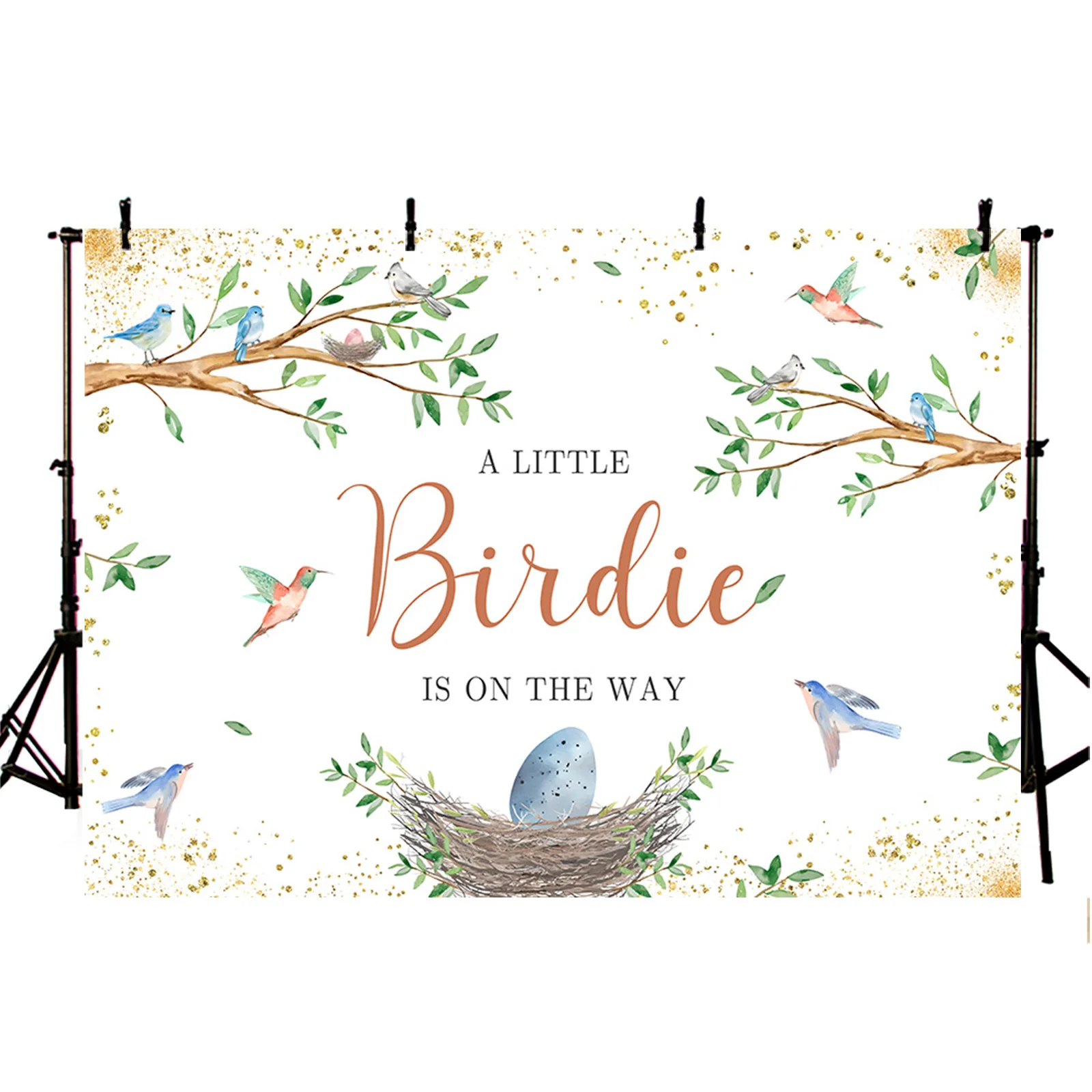 Little Birdie Baby Shower Backdrop Spring Bird Nest Green Leaves Baby Birth Party Decoration Portrait Photozone Background