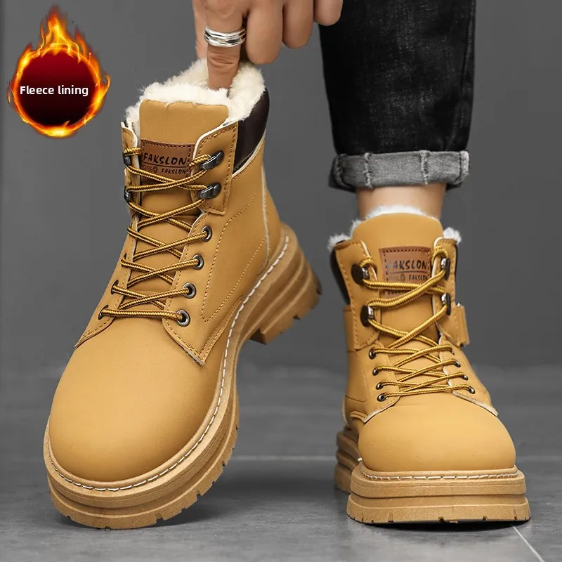 

2025 Winter Luxury Footwear Men's Velvet High Top Boots with Western Denim Style Fashionable and Can Be Paired with Work Pants