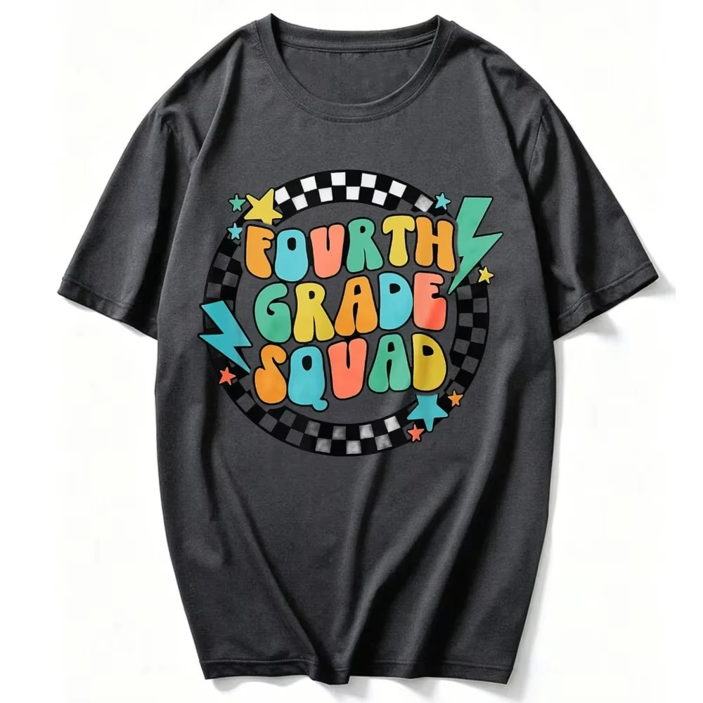 Back To School Groovy Teacher Fourth 4th Grade Crew Squad T-Shirt Harajuku Graphic T Shirt Aesthetic Clothes High Quality Cotton