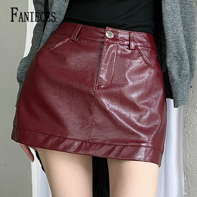 Wine Red PU Leather Mini Skirt Women Spring High Waist Slim A-Line Hot Girl Skirt Ins Spicy Burgundy Party Skirts Y2k Clothing