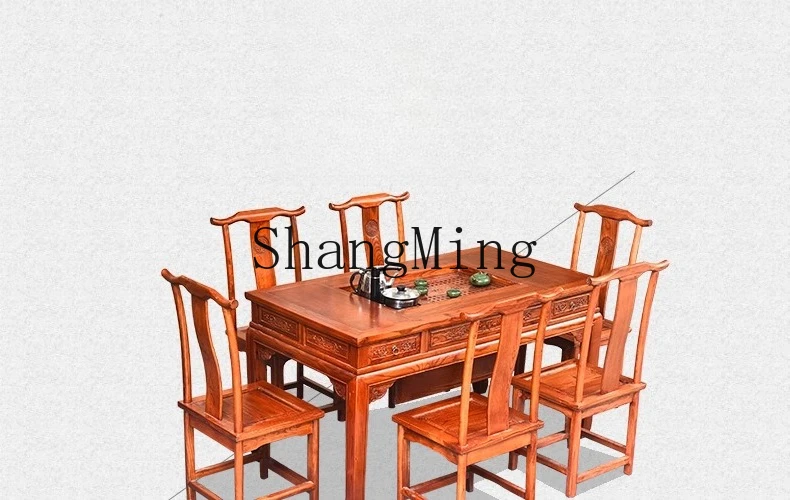 

FG Chinese solid wood antique furniture tea table 1.5 meters four-bucket induction cooker double-board tea table