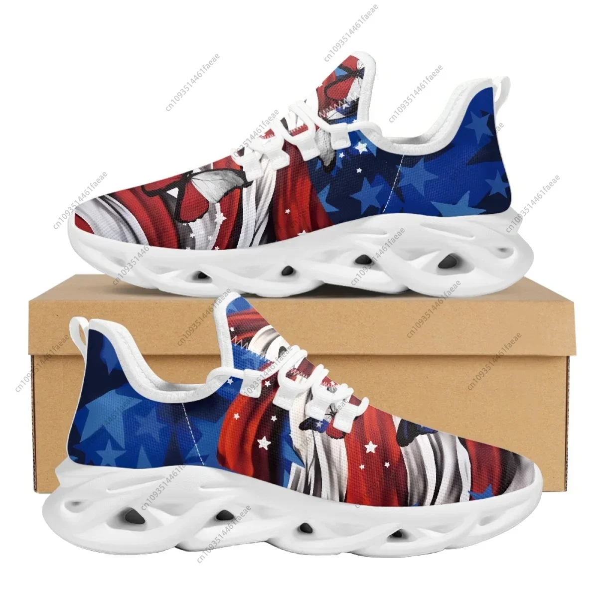 USA Flag Butterflies Print Women's Running Shoes Wear Resistant Outdoor Cushion Sneakers Lightweight Lace-up Tennis Zapatillas