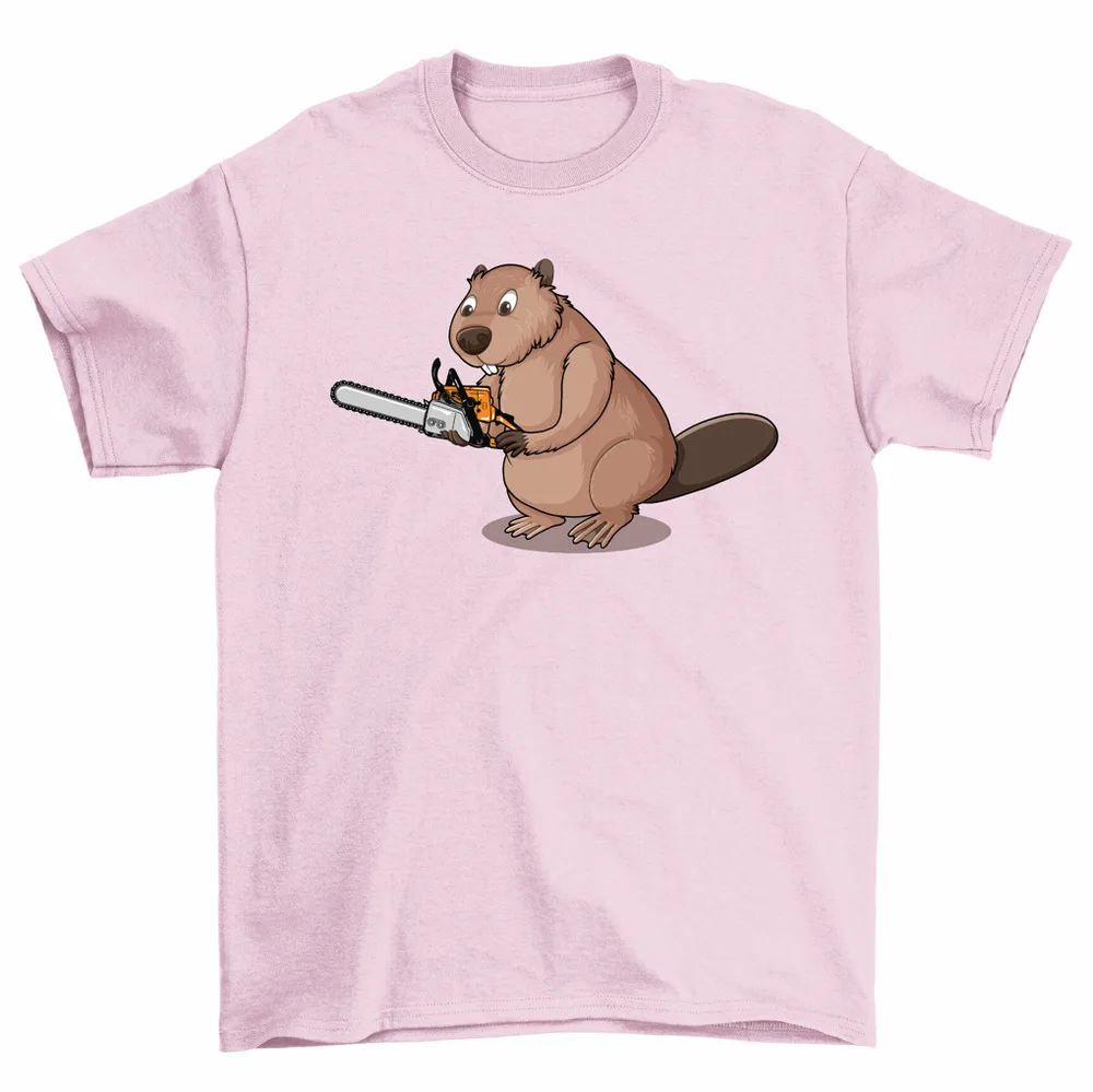 Chainsaw Beaver T-Shirt Funny Animal Woodworking Tee Men Women Unisex High Quality 100%Cotton Short Sleeve